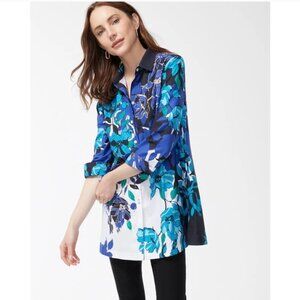 Chico's NWT No Iron Stretch 3/4 Sleeve Floral Tunic sz 3.5 (18) Button Down